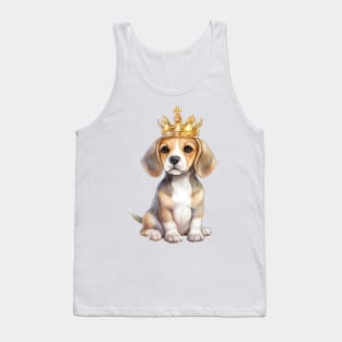 Watercolor Beagle Dog Wearing a Crown Tank Top